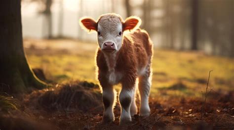 Premium AI Image | a brown and white baby cow on a farm