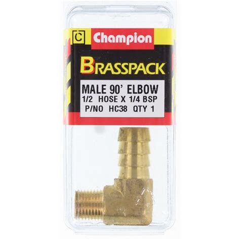 Champion Hose Tail Elbow Male Brass 90° 12in X 14in Hc38 Champion Fasteners Repco Australia