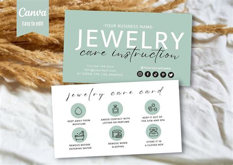 Jewelry Care Card Printable Jewellery Care Instructions Editable