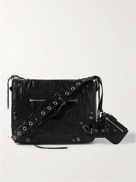 Black Le Cagole Embellished Textured Leather Messenger Bag Balenciaga