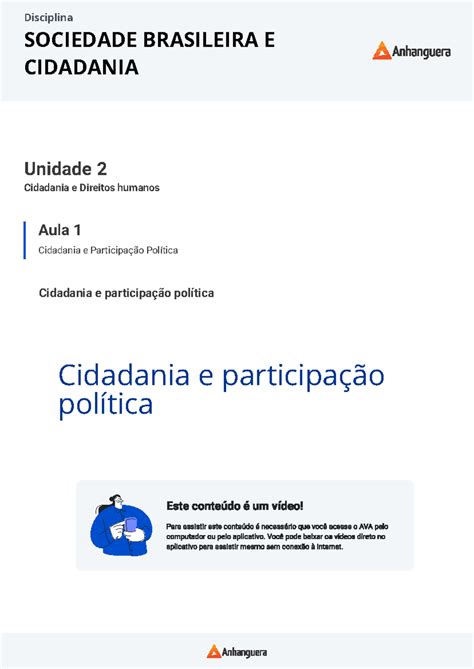 Na Unidade 2 Estudamos Sobre Cidadania E Participação - Aula 1: Cidadania e Participação Política - SOCIEDADE BRASILEIRA E ...