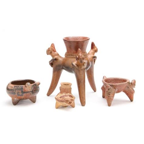 Four Pre Columbian Tripod Vessels Costa Rica Lot The Summer