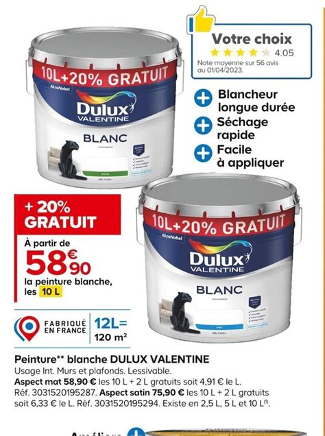 Promo Peinture Blanche DULUX VALENTINE Chez Castorama