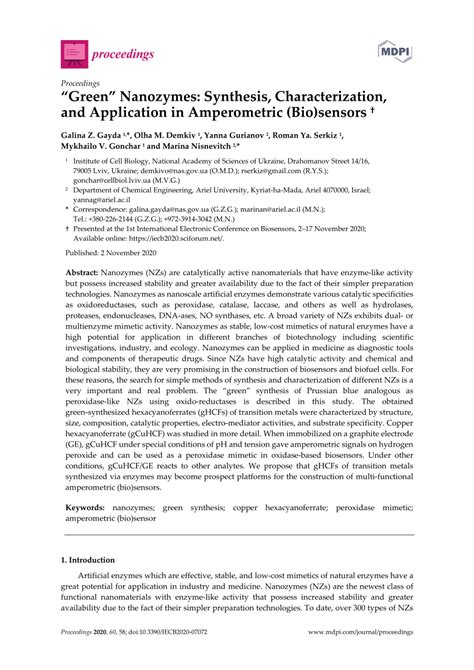 (PDF) “Green” Nanozymes: Synthesis, Characterization, and Application ...