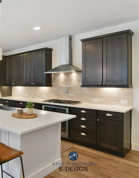 Open Layout Dining Room Kitchen Dark Wood Cabinets Tile Wood Look