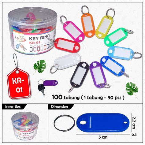 Jual Gantungan Kunci Plastik Label Nama Esco Key Ring Isi Pcs