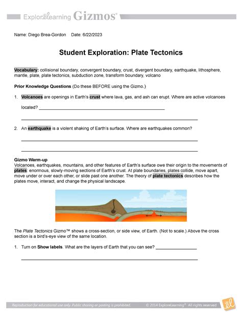 Copy Of 46 Plate Tectonics Se Name Diego Brea Gordon Date 622