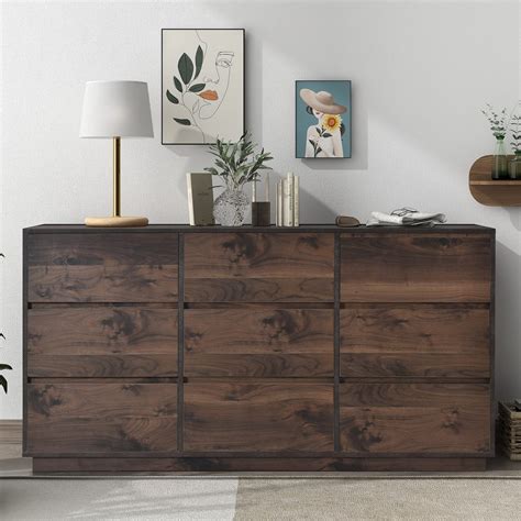 Harper & Bright Designs Modern 9 Drawers Dresser, Wood Chest of Drawers ...