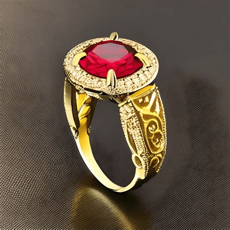 Gold Ring with Red Stone and Diamonds · Creative Fabrica