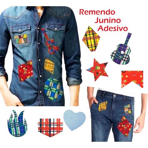 Retalho Tecido Adesivo Remendo Roupa Festa Junina Caipira Junino