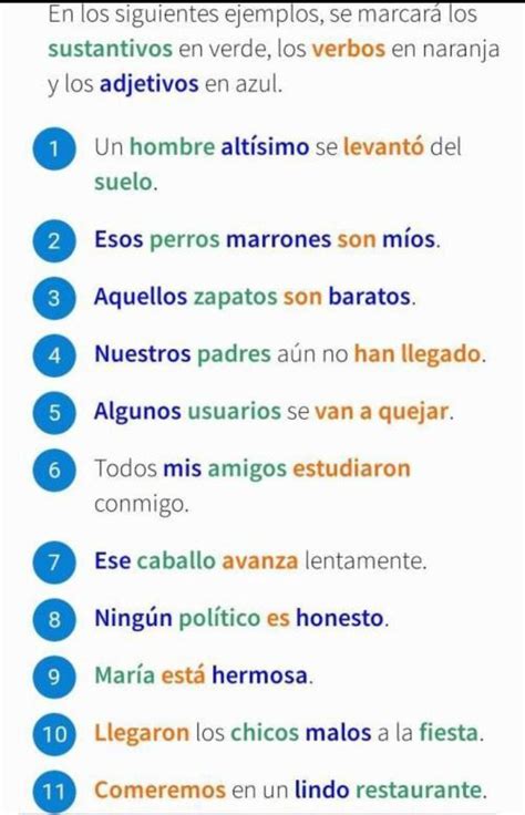 Escribe 10 Oraciones Resaltando Con Colores Los Sustantivos Adjetivos