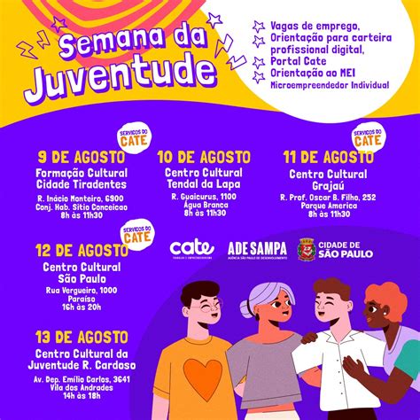 Ade Sampa e Cate estarão na Semana das Juventudes ações de