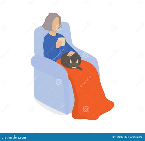 Happy Old Woman Sitting In The Armchair With A Cat On Her Laps Stock Vector Illustration Of