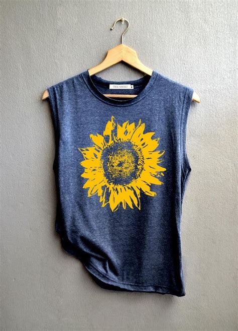 Flower Muscle Tee Sunflower Shirt Muscle Tee Of Summer Etsy Tank