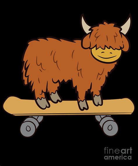 Skateboard Highland Cow Love Highland Cows Digital Art By Eq Designs