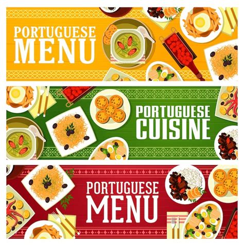 Banners De Vector De Comida De Cocina Portuguesa Con Estofado De Carne