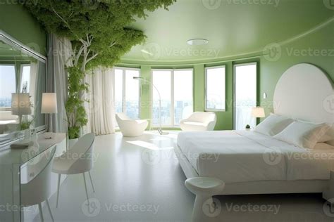 Green hotel bedroom interior, Generative AI 31172461 Stock Photo at Vecteezy