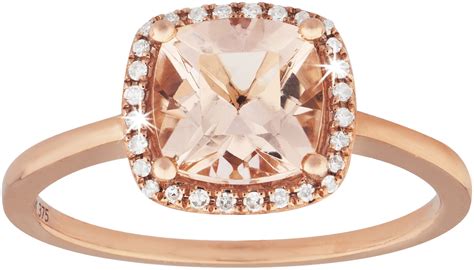 9ct Rose Gold Cushion Cut Morganite And Diamond Ring Diamond