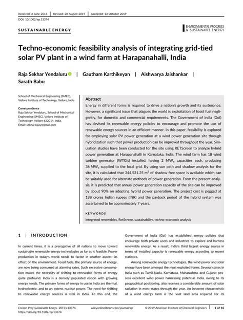 Pdf Technoeconomic Feasibility Analysis Of Integrating Gridtied