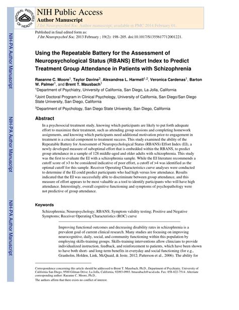 Pdf Using The Repeatable Battery For The Assessment Of