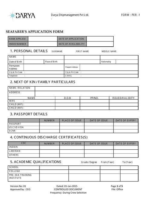 Seafarer S Application Form Darya Shipmanagement Fill Out Sign Online And Download Pdf