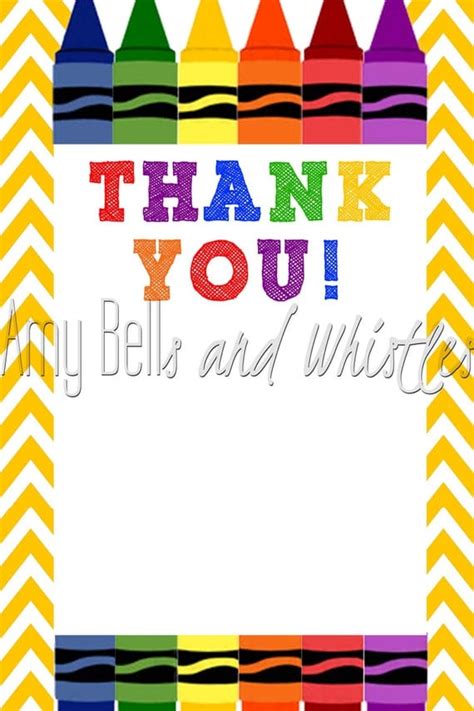 Colorful Crayola Crayon Thank You Card 4x6 Digital File