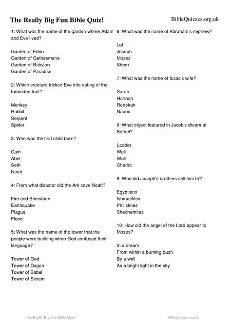 Free Bible Questions And Answers Printable