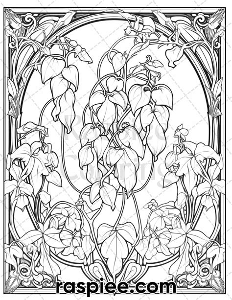 60 Art Nouveau Flowers Grayscale Adult Coloring Pages Printable Pdf I