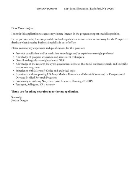 Program Support Specialist Cover Letter Velvet Jobs