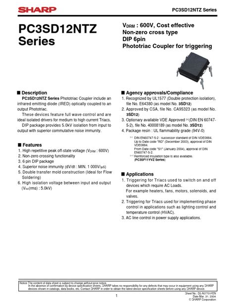 Pc3sd12ntz Sharp Microelectronics Coupler Hoja De Datos Ficha Técnica