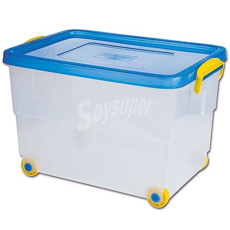 Denox Caja Multiusos Transparente Tapa Azul Con Ruedas Y Asas