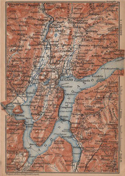 LAKE Lago Di LUGANO Topo Map Switzerland Italy Italia Carte Karte 1895