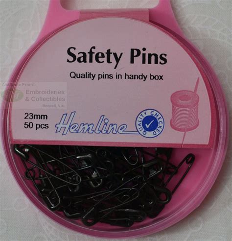 Hemline Safety Pins 23mm 50 Pieces Black Quality Pins In A Re