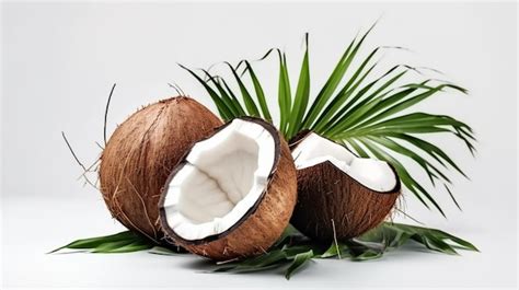 Premium AI Image Delicious Coconuts With Leaves Isolated On White