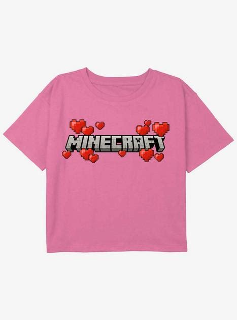 Minecraft Logo Hearts Girls Youth Crop T-Shirt - PINK | BoxLunch