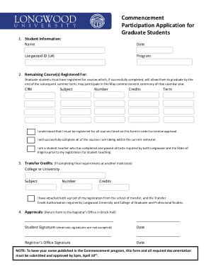 Fillable Online Commencement Participation Application For Graduate