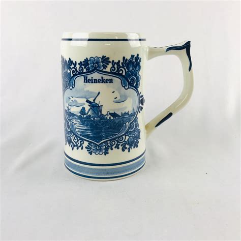 Delft Blue Heineken Beer Mug Stein Hand Painted Made In Etsy