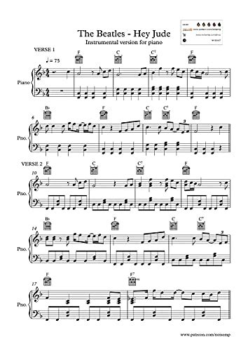 The Beatles - Hey Jude: Instrumental version, Sheet Music for Piano ...