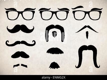 Vector Whisker Hipster Negro Charlie Chaplin Bigote Conjunto Icono De