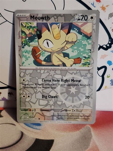 Meowth 052 165 Reverse Holo Scarlet Violet 151 Pokémon Card Common NM