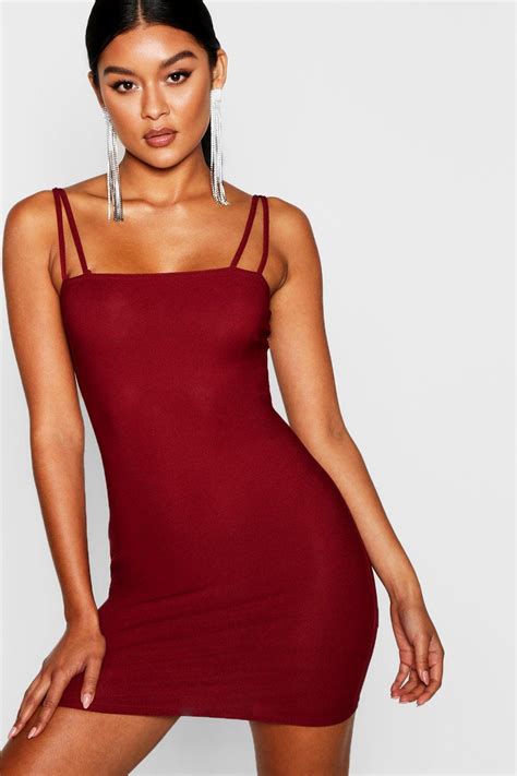 Square Neck Cross Strappy Bodycon Dress Boohoo Bodycon Dress