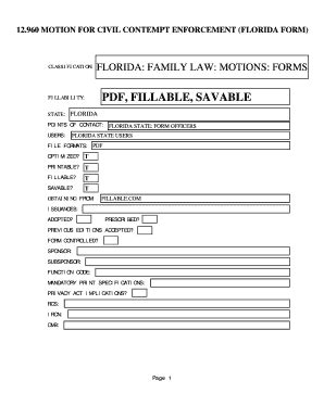 Fillable Online Motion For Civil Contempt Enforcement Florida