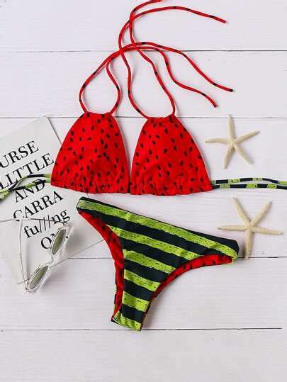 Watermelon Print Double Strappy Bikini Set SheIn Sheinside