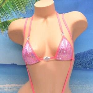 Slingshot Bikini W Rhinestones Choice Of Top Pink Holographic With Pink