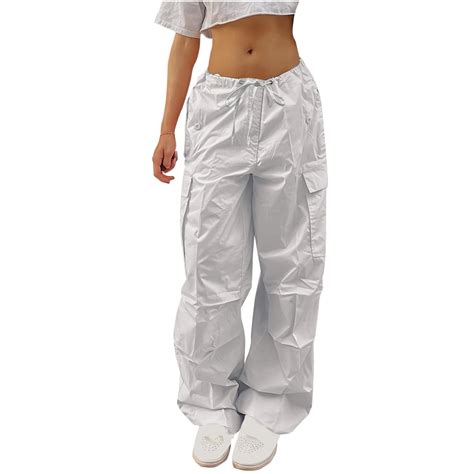 Xflwam Parachute Pants Baggy For Women Drawstring Elastic Low Waist