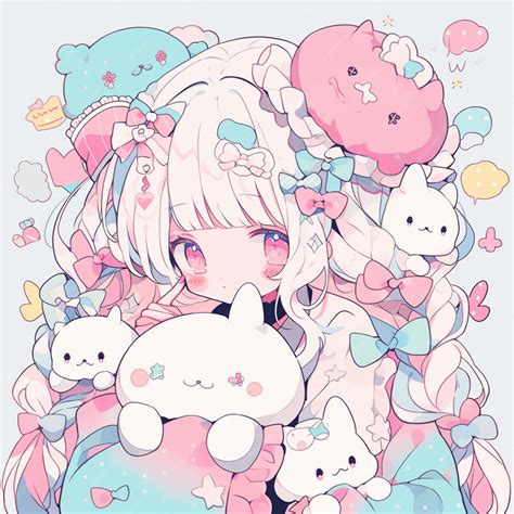 Premium Ai Image Anime Girl With A Bunch Of Stuffed Animals On Her