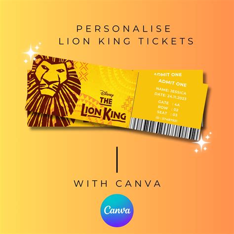 LION KING Theatre Ticket, Digital Download, Editable Template, Print at ...