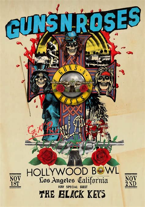 Guns N Roses 2023 Tour Poster Los Angeles Hollywood Bowl