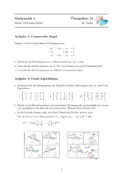 Übungsblatt 10 Mathematik 1 Lineare Gleichungssysteme by Dr Sophie