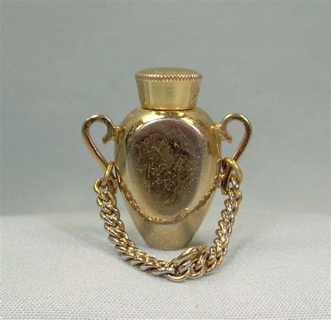 Reserved Golden Perfume Urn Bottle Chatelaine Charm Pendant Vintage